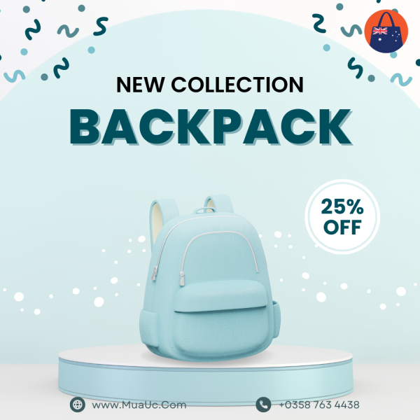 Blue White Minimalist New Collection Backpack Promotion Instagram Post